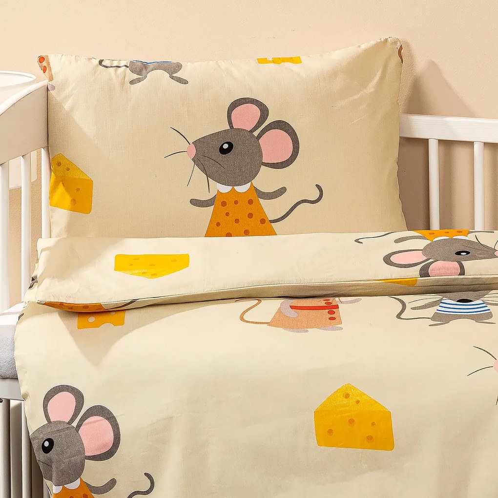 4Home gyermek pamut ágyneműhuzat kiságyba Little mouse, 100 x 135 cm, 40 x 60 cm