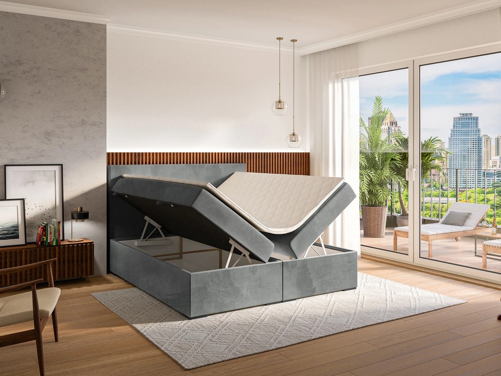 Franciaágy Boxspring 180 cm Lemmy (beton) (matraccal és tárolóhellyel). 1043396