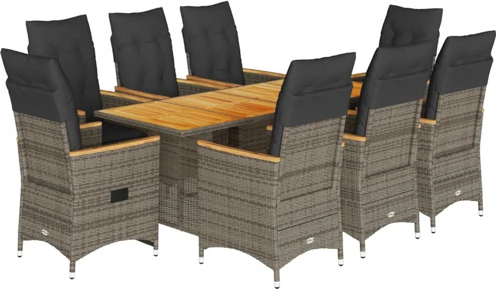vidaXL 9 részes szürke polyrattan kerti étkezőgarnitúra párnával