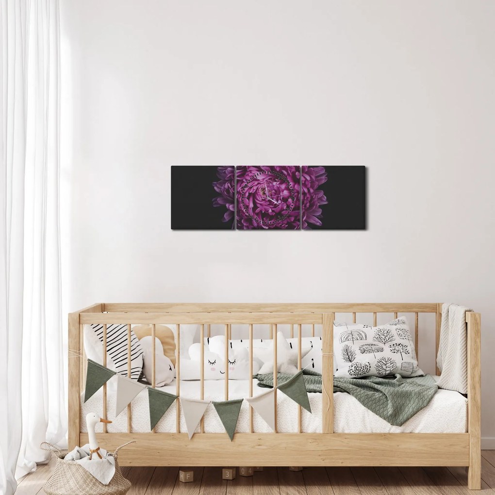 Lila virág képe (órával) (90x30 cm)