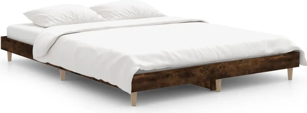 vidaXL füstös tölgy színű szerelt fa ágykeret 135 x 190 cm