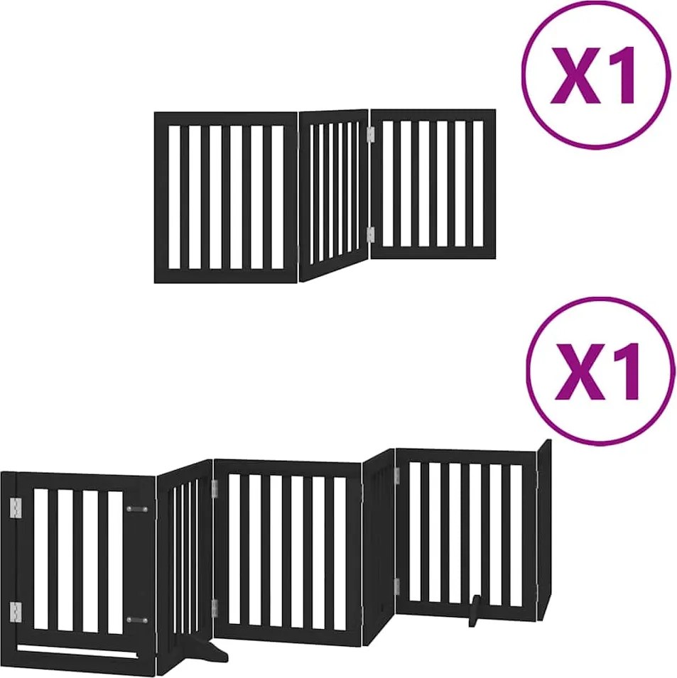 vidaXL fekete nyárfa 9 paneles összecsukható kutyakapu ajtóval 450 cm