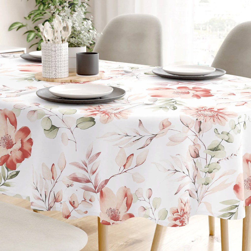 Goldea ovális pamut terítő deluxe - akvarell virágok 120 x 200 cm