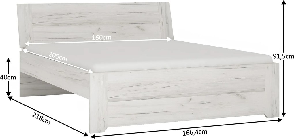 Ágy Typ 92, fehér craft, 160x200, ANGEL