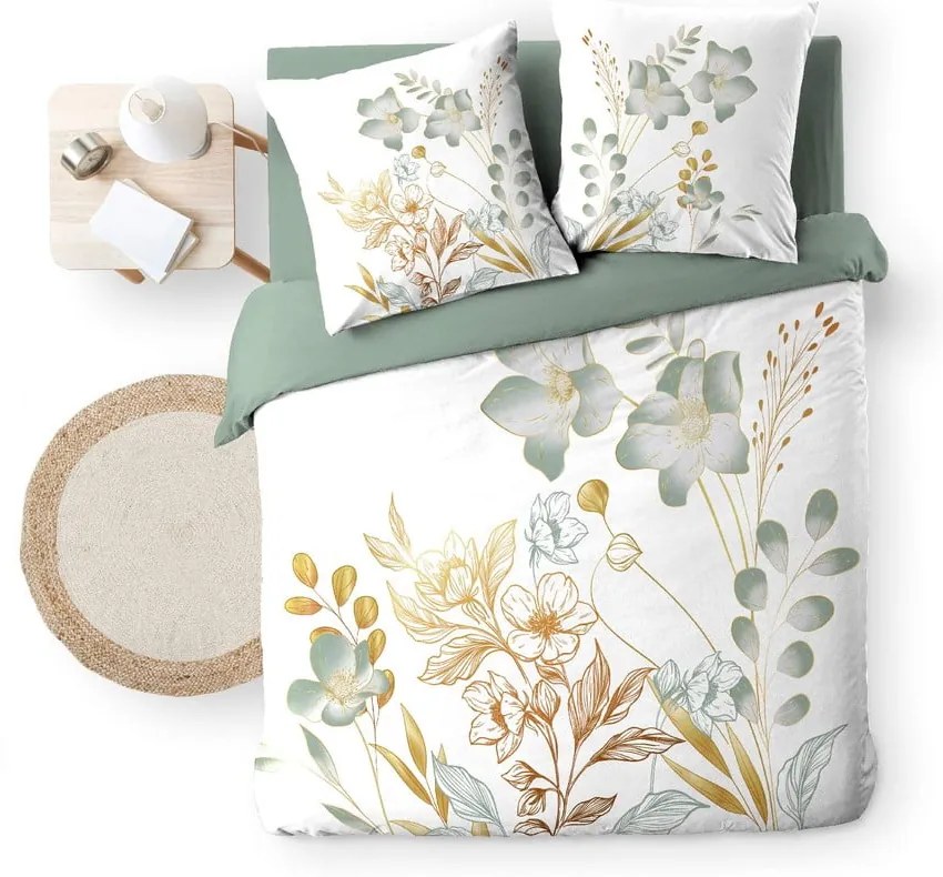Fehér-zöld kétszemélyes-hosszabbított pamut ágyneműhuzat 240x220 cm Lolita – douceur d'intérieur