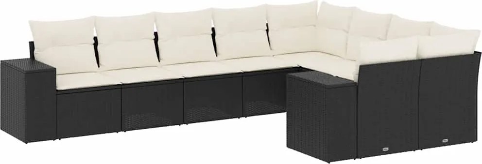 vidaXL 9 részes fekete polyrattan kerti ülőgarnitúra párnákkal