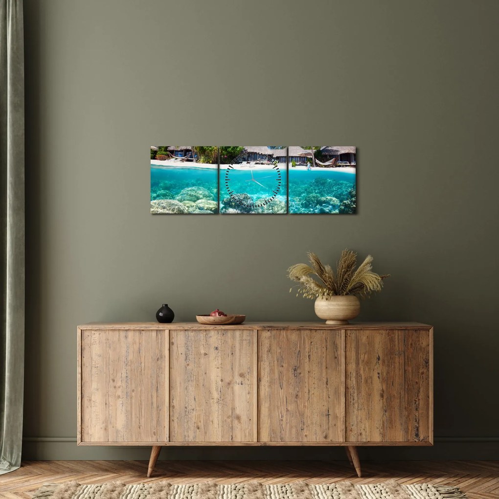 Tengerpart a trópusi szigeten képe (órával) (90x30 cm)