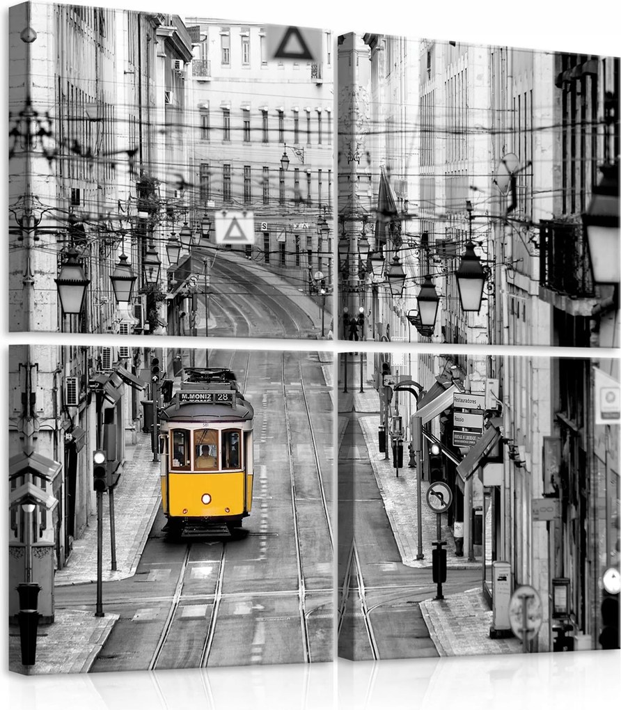Vászonkép 50x50 Város utca villamos sárga villamos városkép Lisszabon