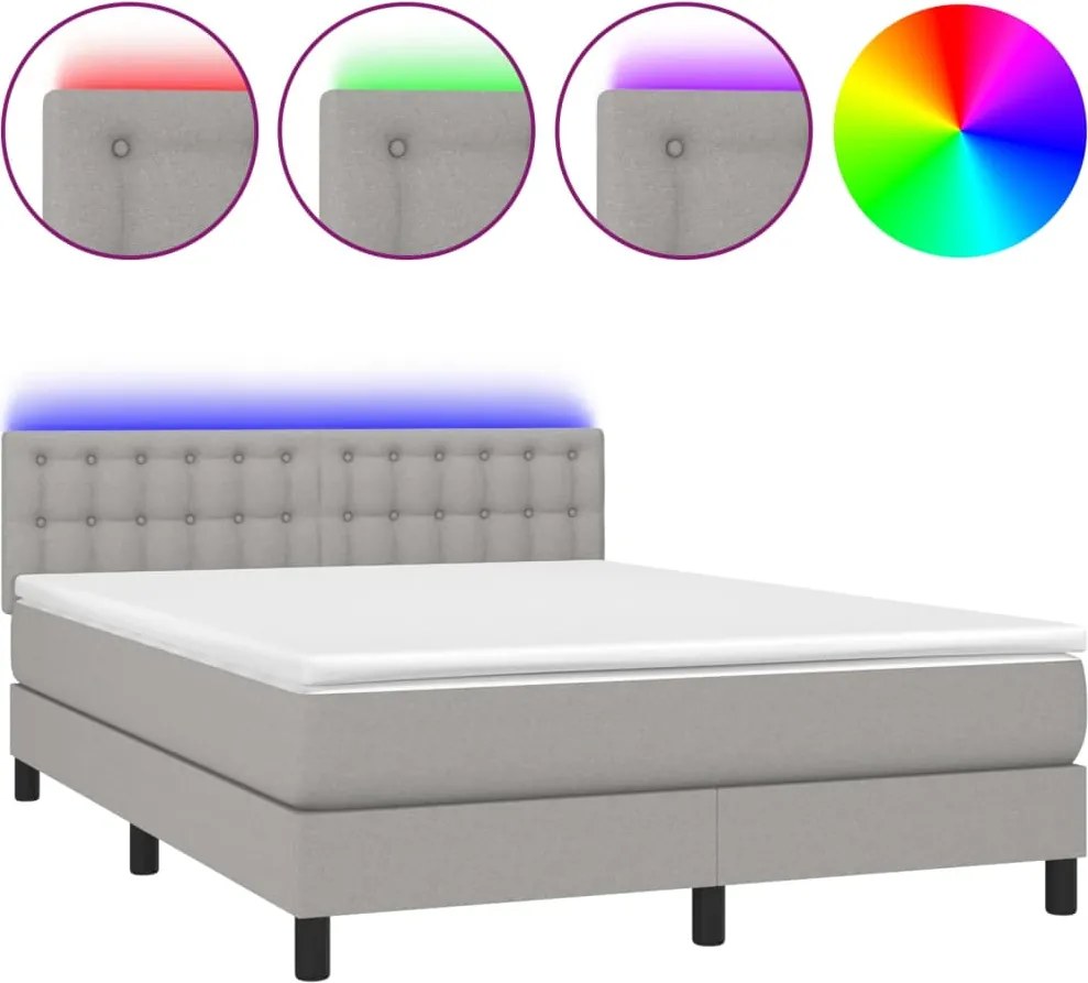 vidaXL világosszürke szövet rugós és LED-es ágy matraccal 140x200 cm
