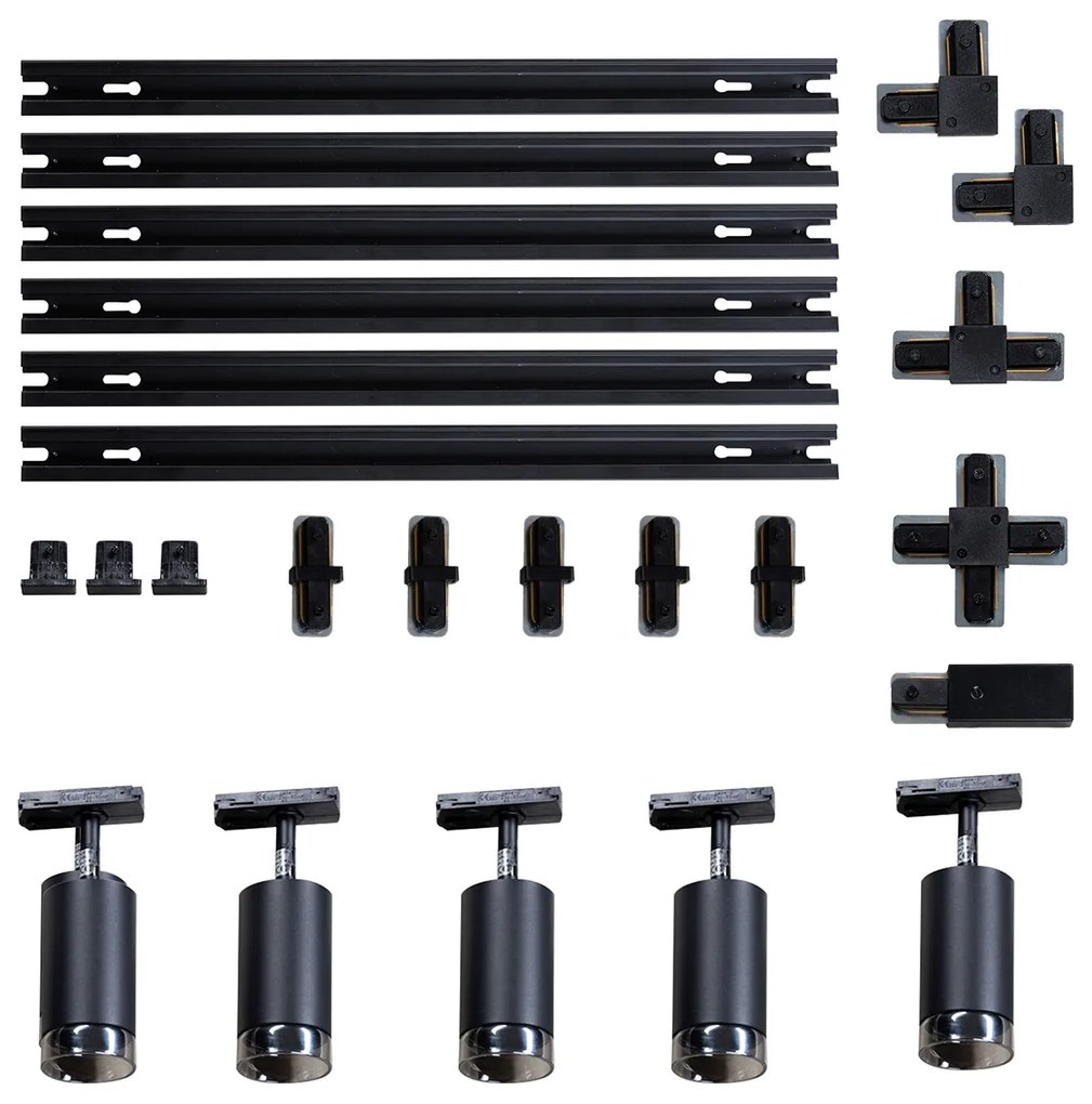 Modern sínrendszer 5 fekete füstüveg spotlámpával, 1 fázisú - Iconic Jeana