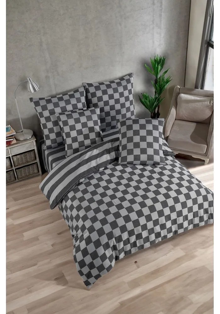 Antracitszürke kétszemélyes damaszt ágyneműhuzat 200x200 cm Kareli – Mijolnir
