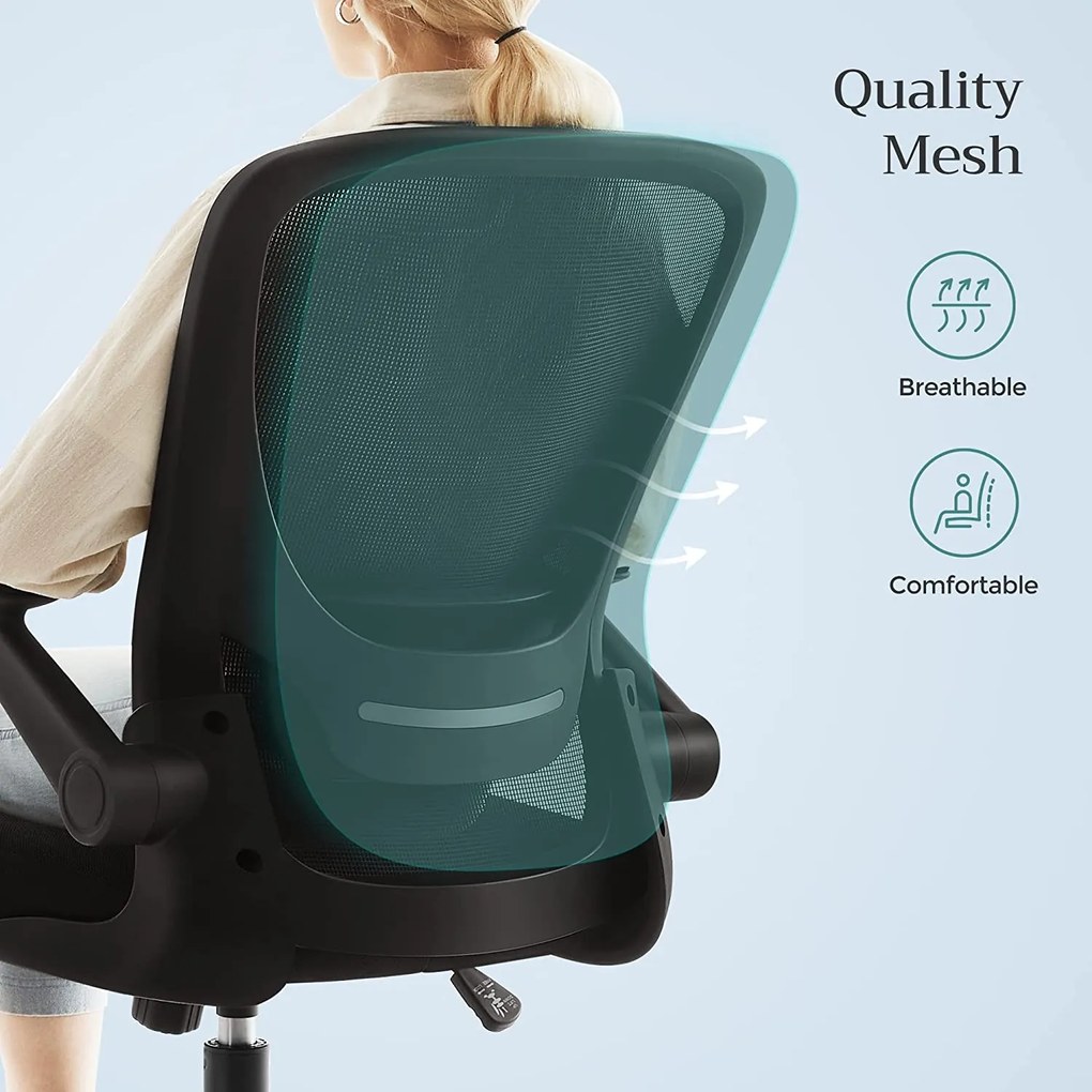 Irodai szék összecsukható karfákkal, ergonomikus számítógépes szék, fekete