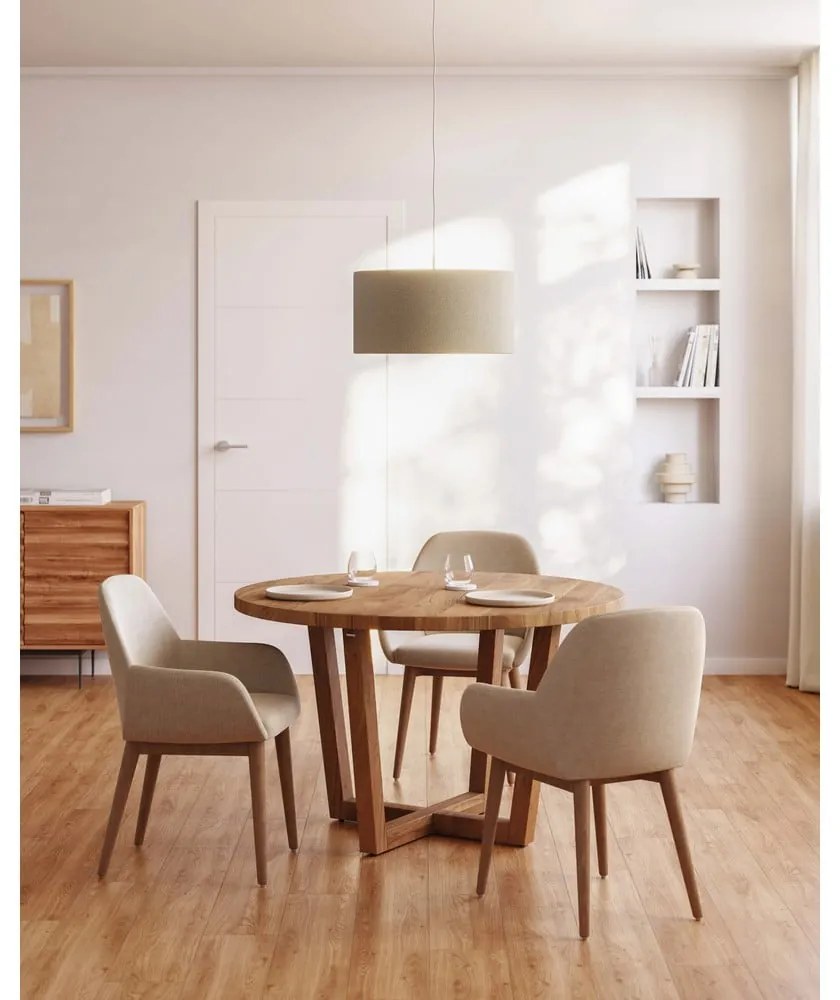 Bézs kárpitozott karfás étkezőfotel Konna – Kave Home