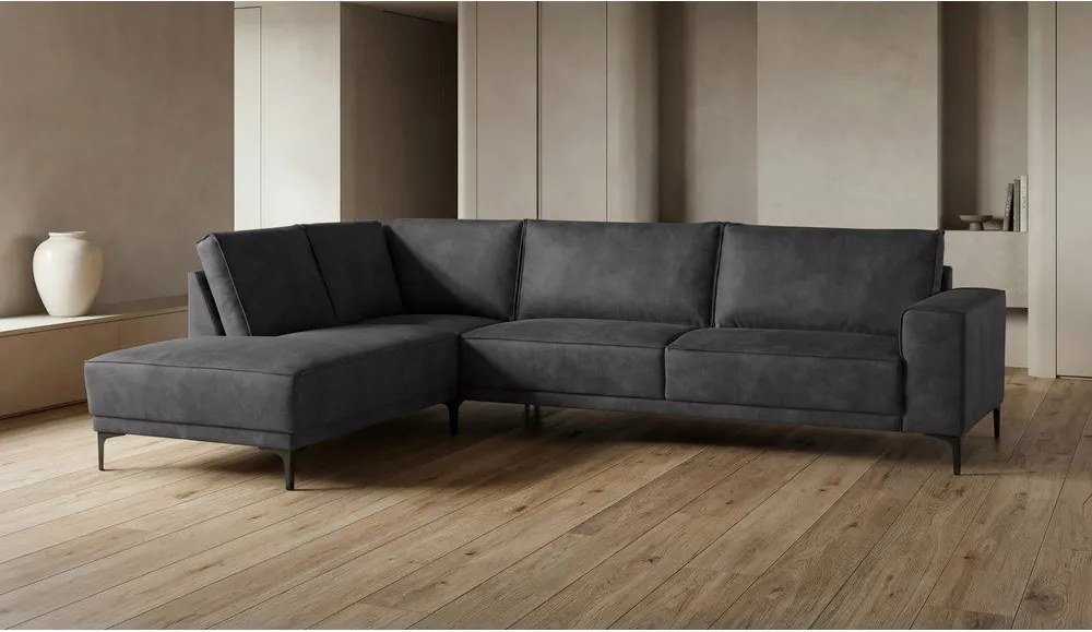 Antracitszürke bőrutánzat sarokkanapé (bal oldali) Copenhagen – Scandic