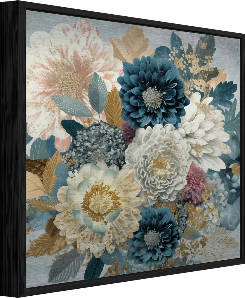 Vászonkép Fekete Keretben Fém Virágok Absztrakt Loft Nappali Hálószoba 30x30