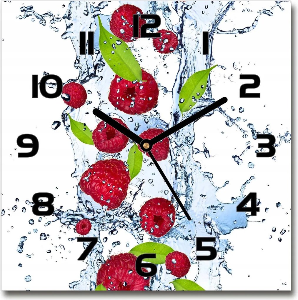 Csendes üveg falióra Málna és víz 30x30 cm