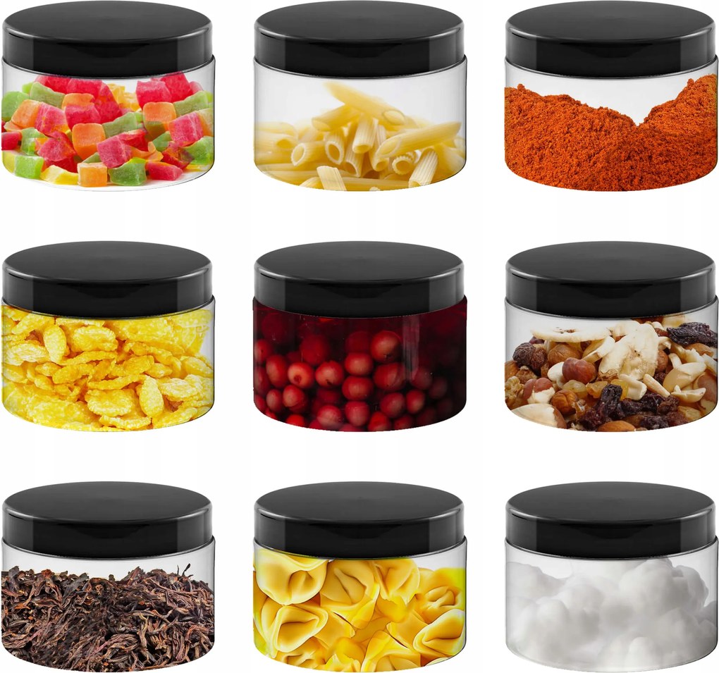 Befőttes Üveg Szett Műanyag Edények 0,5L Élelmiszer 9X500ML Kisállat Kupak