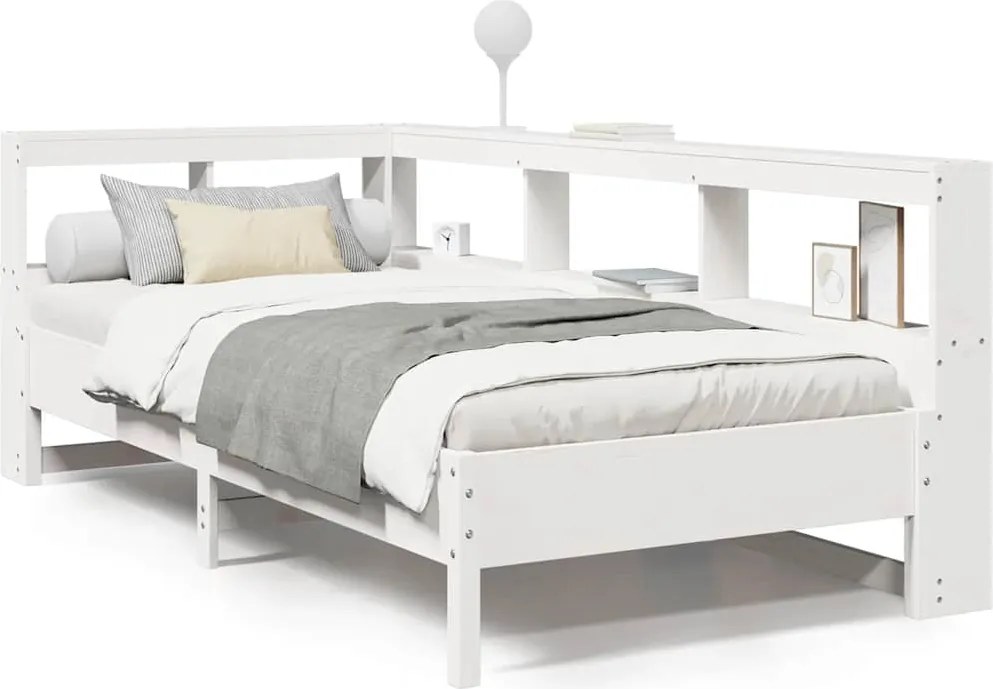 vidaXL fehér tömör fenyőfa könyvespolcos ágy matrac nélkül 90 x 200 cm