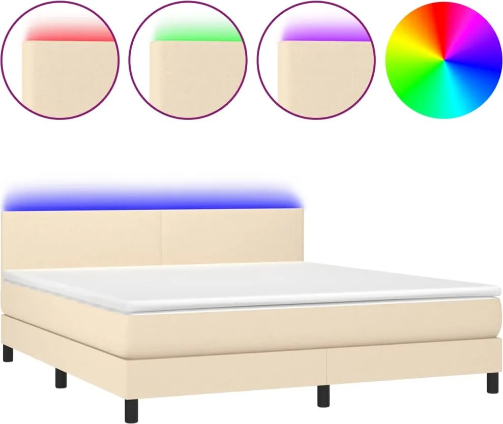 vidaXL krémszínű szövet rugós és LED-es ágy matraccal 160x200 cm