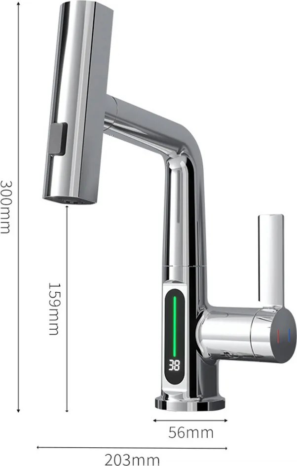 Leziter Mara ZS-7020-GR mosogató csaptelep multifunkciós fejjel digitális kijelzővel szürke