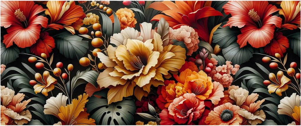 Kép - Narancs-vörös virágok (120x50 cm)