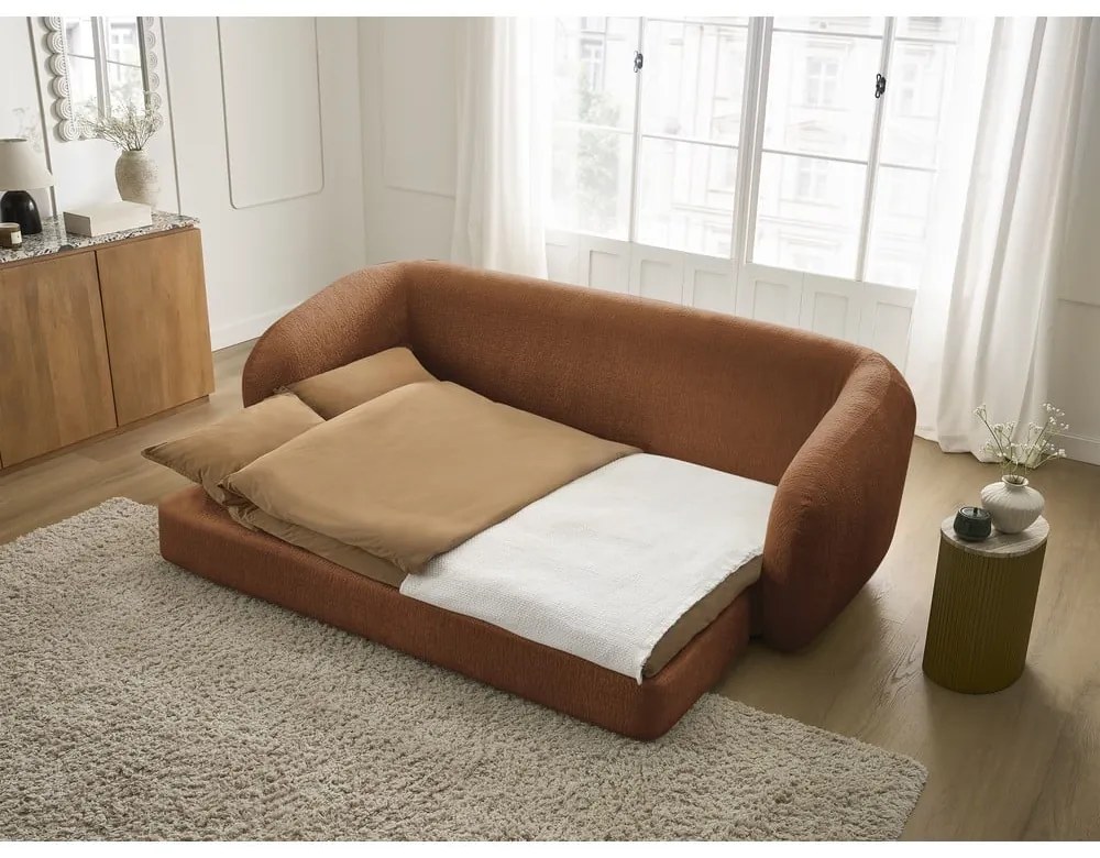 Téglavörös zsenília kinyitható kanapé 228 cm Neyo – Bobochic Paris