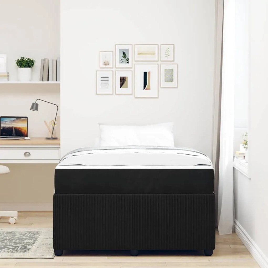 Ágykeret matraccal matracmal Fekete 120 x 190 cm Bársony