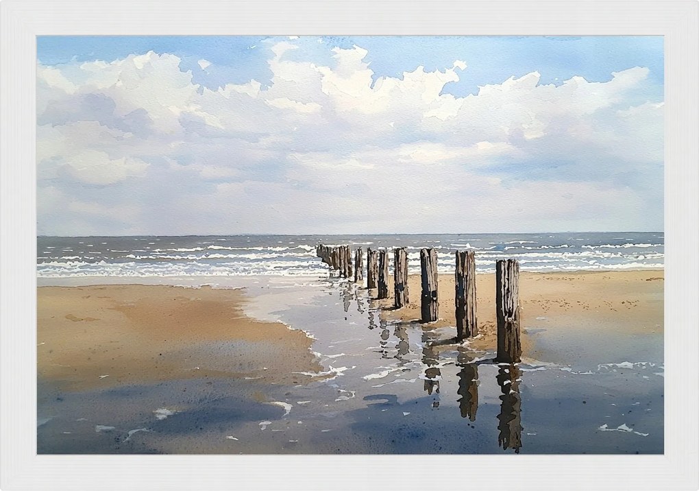 Poszter Keret Fa Tengerpart Cölöpök Hullámtörő Balti Természet 60x40