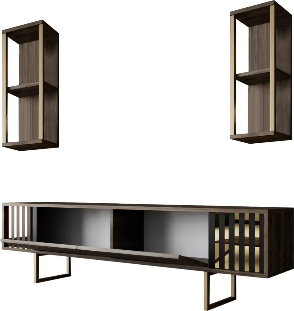TV-állvány, dió-fekete, 180 cm – TR618BLY1147