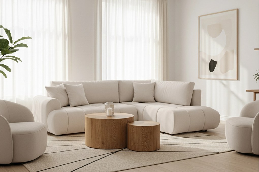 Lutario L jobb oldali sarokkanapé ágyneműfunkcióval - bézs Venice 2026 vízlepergető szövet