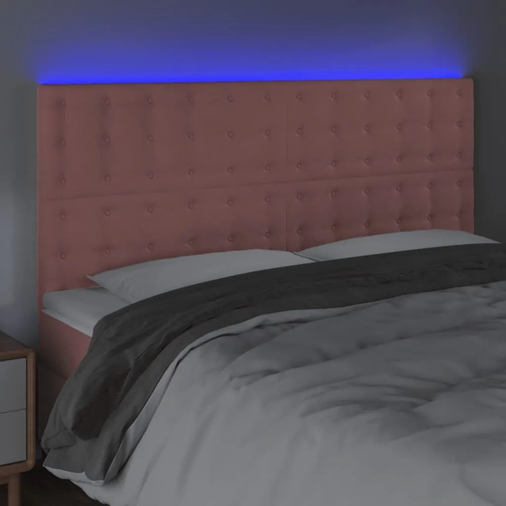 rózsaszín bársony LED-es fejtámla 180x5x118/128 cm