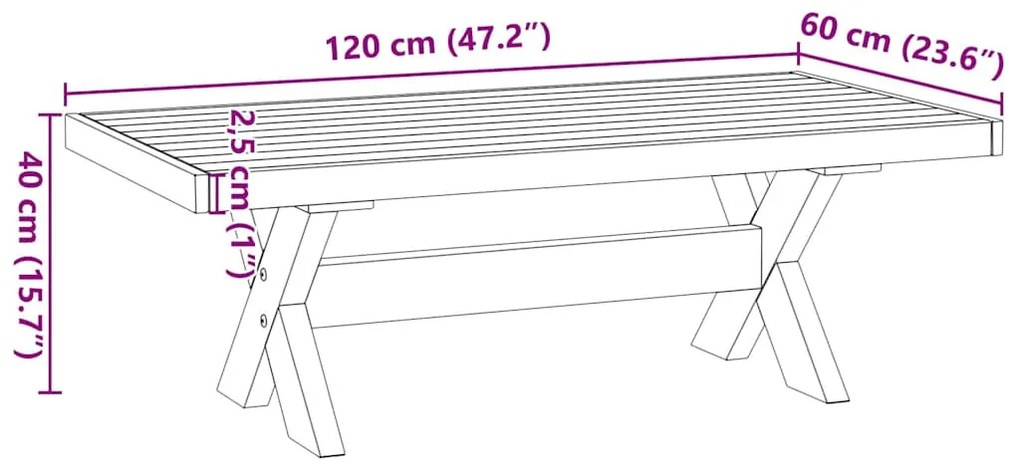 dohányzóasztal NOAIN X alakú lábak 120x60x40cm tömör fa fenyőfa
