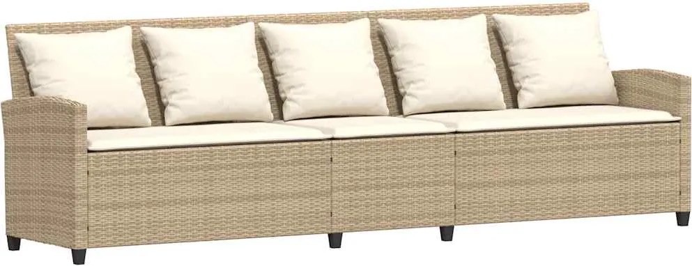 vidaXL 5 személyes bézs polyrattan kerti kanapé párnával