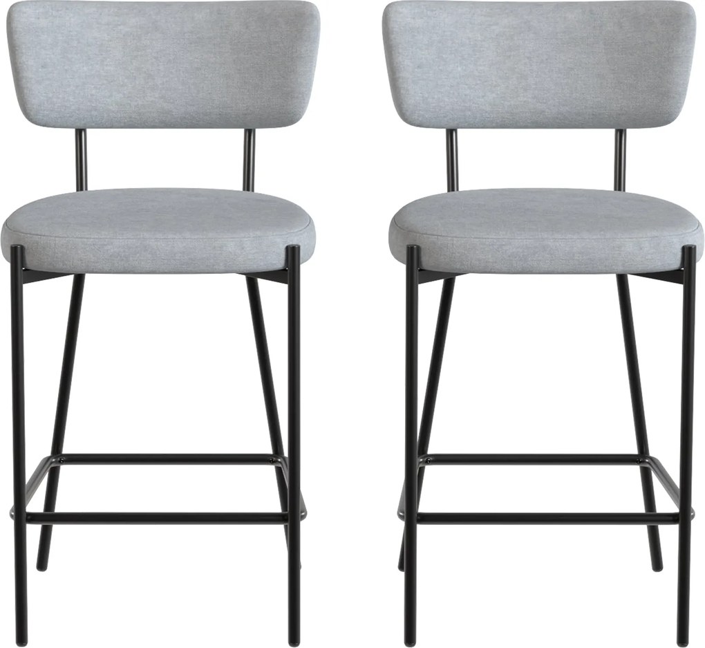 HOMCOM 2 db kárpitozott bárszék — 63 cm ülésmagasság, ívelt háttámla és lábtartó, fémlábak, lenvászon hatású, világosszürke | Aosom