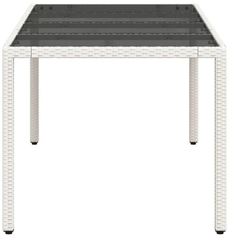 fehér polyrattan üveglapos kerti asztal 190 x 90 x 75 cm