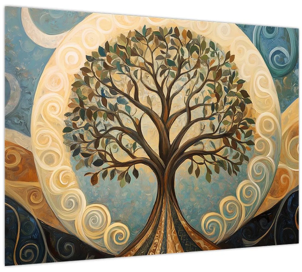 Üveg kép – Életfa és spirálok (70x50 cm)