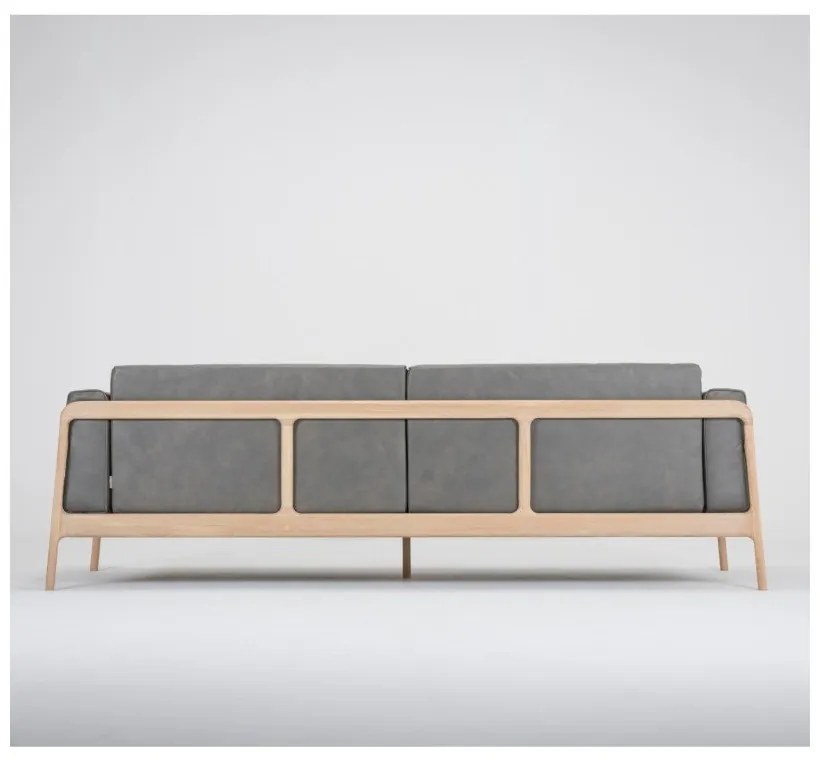 Fawn sötétszürke kanapé bivalybőrből, tömör tölgyfa szerkezettel, 240 cm - Gazzda