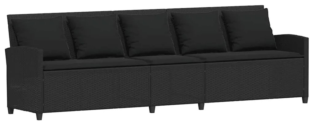 fekete polyrattan kerti kanapé párnákkal