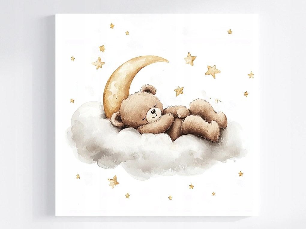 Vászonkép Canvas Éjszaka Ég Hold Csillagok Mackó Álom Mese 40x40