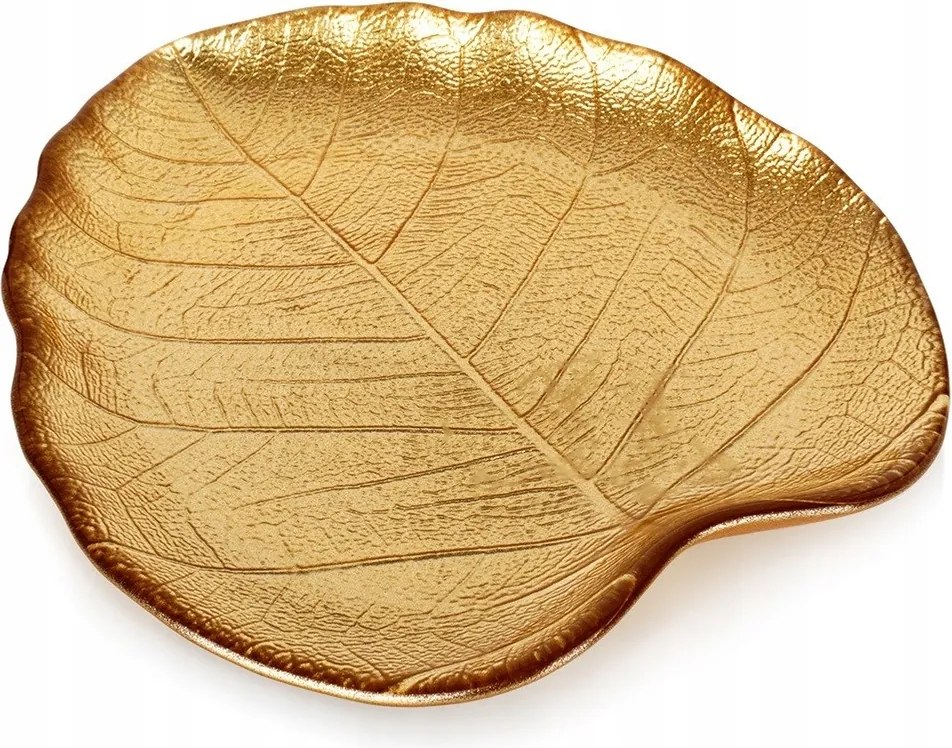 Tálaló Tányér Üveg Dekoratív Arany Levél Patera Kicsi 18X16 CM