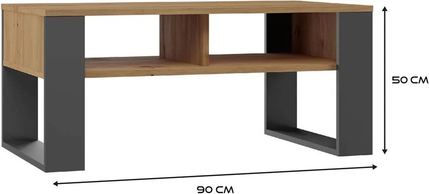 2P dohányzóasztal, antracit-tölgy