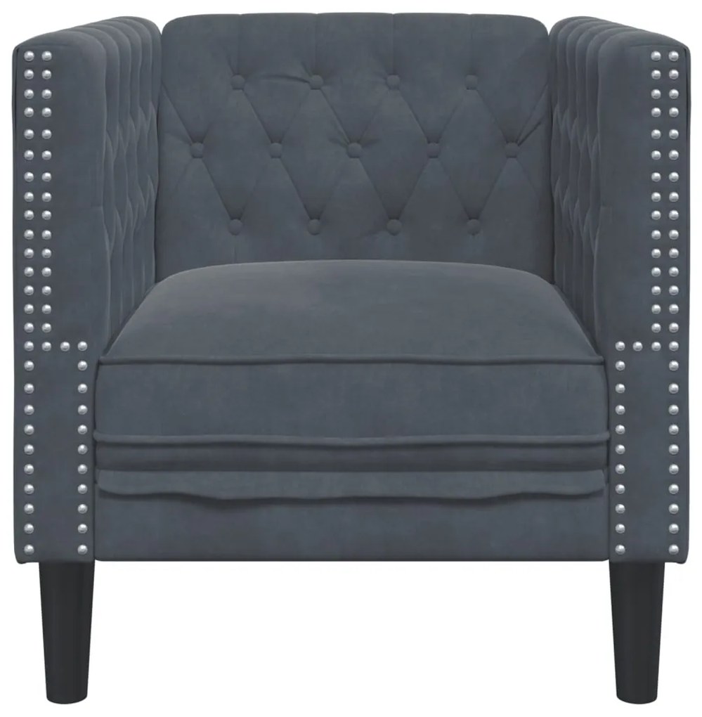 sötétszürke bársony Chesterfield kanapé