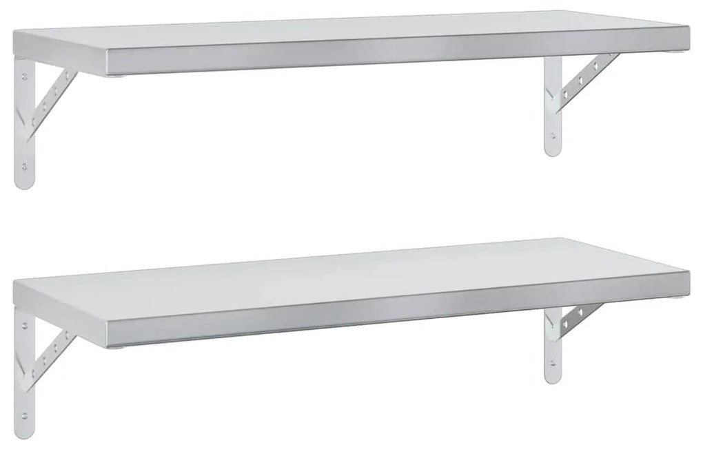 2 db ezüstszínű rozsdamentes acél fali polc 75 x 30 cm