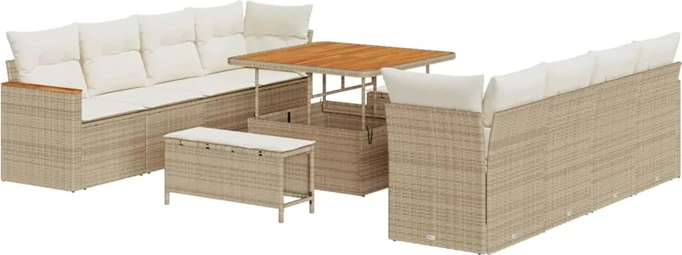 vidaXL Kerti Kanapé Szett párnával 12 pcs Bézs polirattan