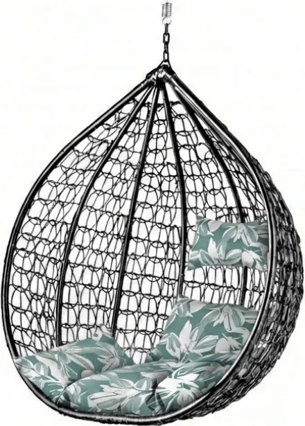 Fekete függő szék KOKON állvány nélkül, zöld-fehér párna
