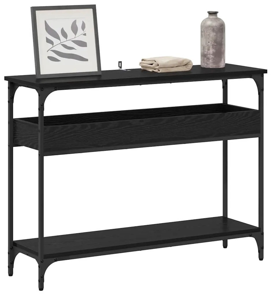 Konzolasztal polcokkal Musta tammi 100 x 29 x 75 cm Faanyag