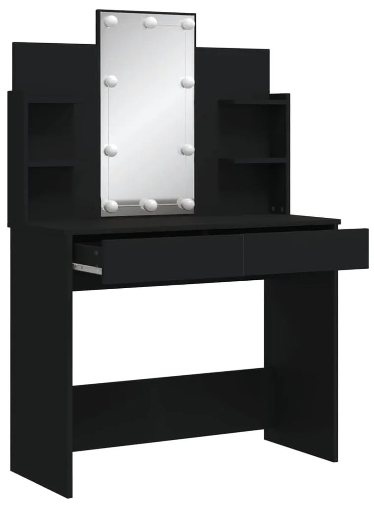 fekete fésülködőasztal LED-del 96x40x142 cm