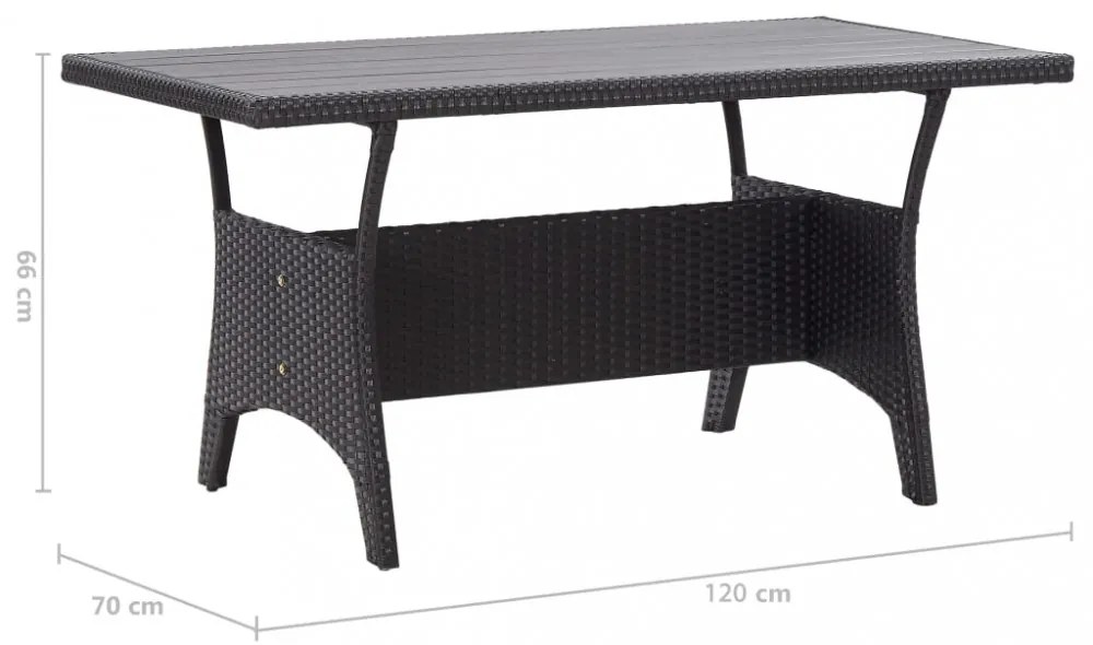 fekete polyrattan kerti asztal 120 x 70 x 66 cm