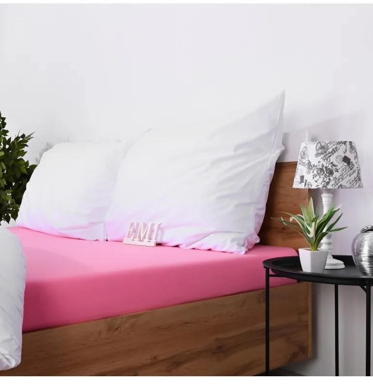 EMI rózsaszín 100% pamutjersey gumis lepedő, 90x200-as lap
