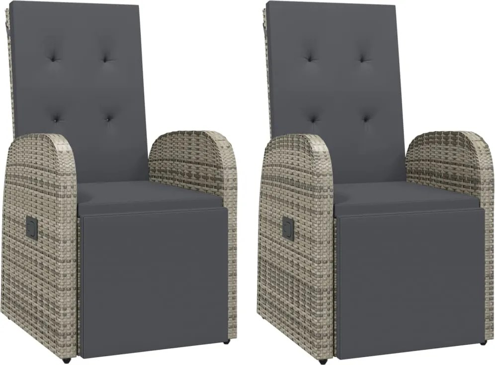 vidaXL 2 db szürke polyrattan dönthető kerti szék párnákkal